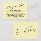 Flitterwochenfonds Moderne Handschrift blass gelb Begleitkarte (Vorne/Hinten)