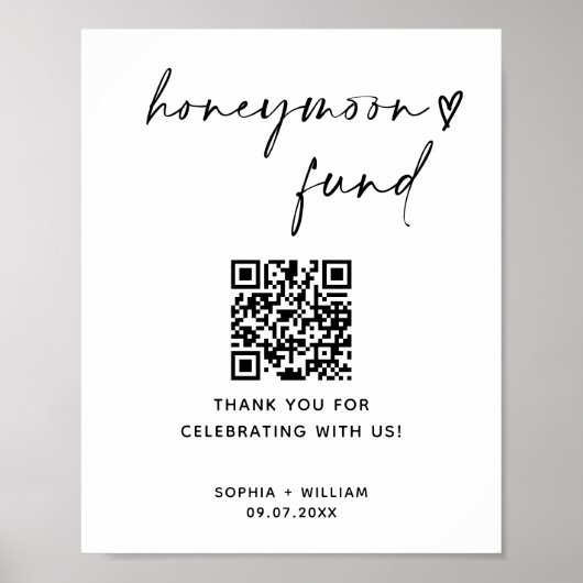 Flitterwochenfonds QR-Code, Minimalistisches Hochz Poster (Vorne)