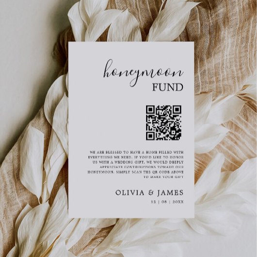 Flitterwochenfonds QR Code Sign, Hochzeit Einladung