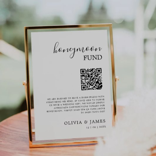 Flitterwochenfonds QR Code Sign, Hochzeit Einladung