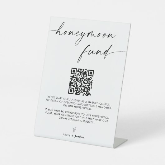 Flitterwochenfonds QR Code Sign, Minimalistische H Sockelschild (Vorderseite)