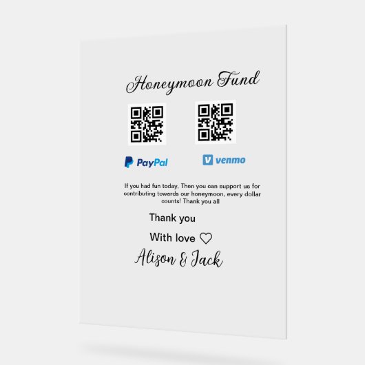 Flitterwochenfonds venomo paypal donation Q R paar Acrylschild (Winkel)