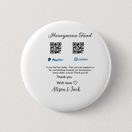 Flitterwochenfonds venomo paypal donation Q R paar Button (Vorderseite)