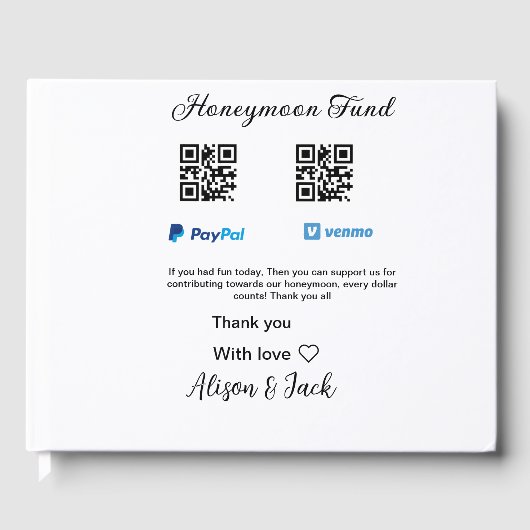 Flitterwochenfonds venomo paypal donation Q R paar Gästebuch (Vorderseite)