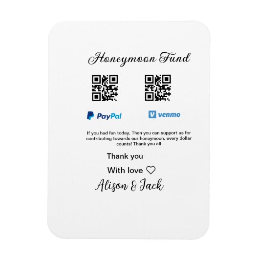 Flitterwochenfonds venomo paypal donation Q R paar Magnet (Vertikal)