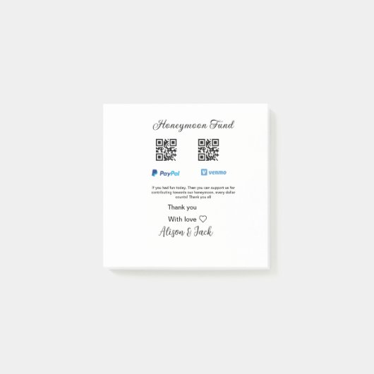 Flitterwochenfonds venomo paypal donation Q R paar Post-it Klebezettel (Vorderseite)