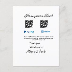 Flitterwochenfonds venomo paypal donation Q R paar Postkarte