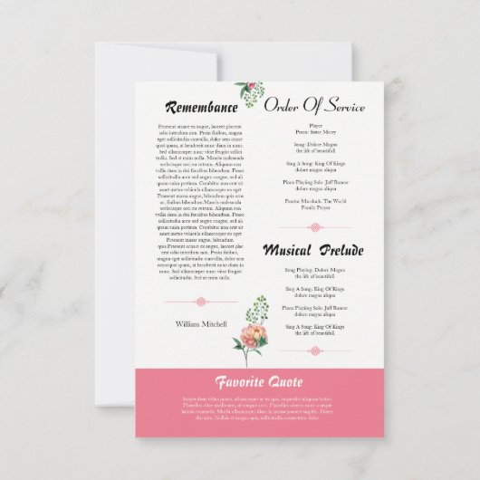 Floal Funeral Program Flyer Einladung (Rückseite)