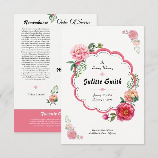 Floal Funeral Program Flyer Einladung (Vorne/Hinten)
