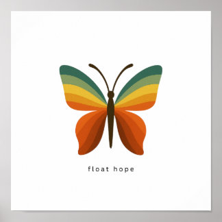 Float Hope Retro Rainbow Butterfly 12x12 Poster