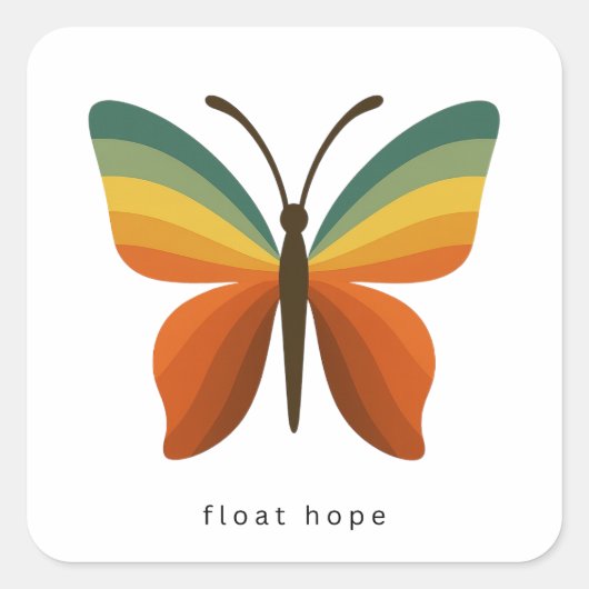 Float Hope Retro Rainbow Butterfly Square Sticker (Vorderseite)