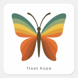 Float Hope Retro Regenbogen Schmetterling Quadrati Quadratischer Aufkleber