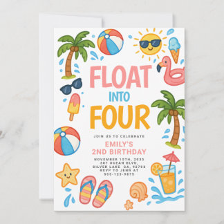 Float in Vier tropische 4. Geburtstags-Party Einladung