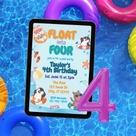 Float into Four, Pool Animals 4th Birthday Einladung