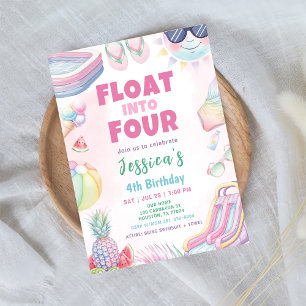 Float Into Four - Sommer-Mädchen-Geburtstagsfeier Einladung