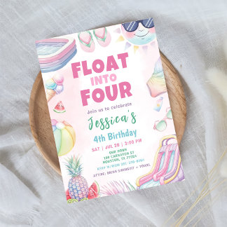 Float Into Four - Sommer-Mädchen-Geburtstagsfeier Einladung