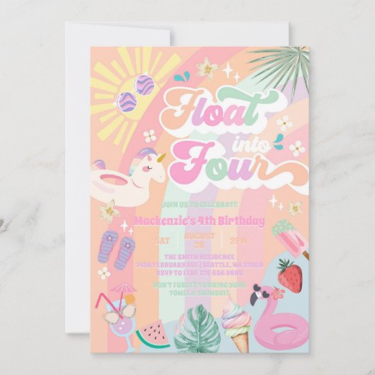 Float Into Four Summer Rainbow Sun 4th Birthday Einladung (Vorderseite)