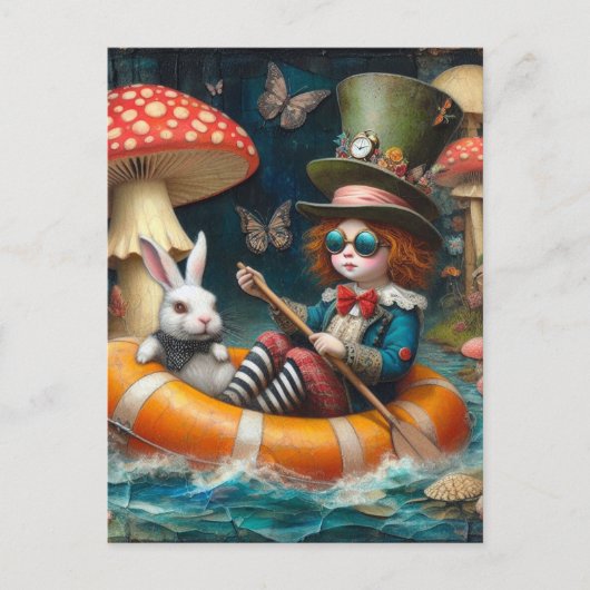 Float Trip Alice White Rabbit enauskausale Collage Postkarte (Vorderseite)