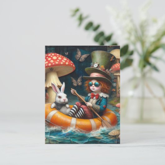 Float Trip Alice White Rabbit enauskausale Collage Postkarte (Stehend Vorderseite)