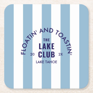 Floaten und Toasten The Lake Club Blau gestreift Rechteckiger Pappuntersetzer