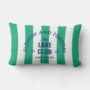 Floatin' and Toastin' The Lake Club Green Strip Kissen Für Draußen