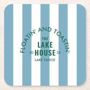 Floatin' and Toastin' The Lake House Blauer Streif Rechteckiger Pappuntersetzer