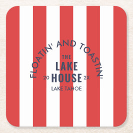 Floatin' and Toastin' The Lake House Roter Streife Rechteckiger Pappuntersetzer