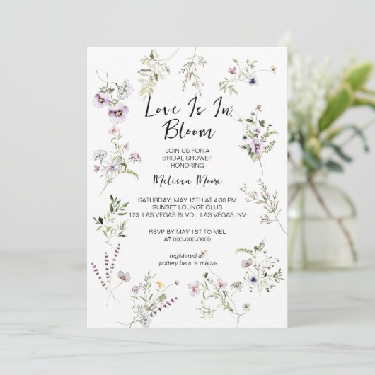Floating-Blume Blooms Bridal-Dusche Einladung (Stehend Vorderseite)
