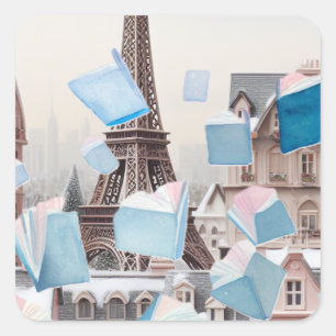 Floating Books Eiffel Tower Dream Quadratischer Aufkleber
