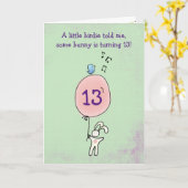 Floating Bunny Holding a Balloon Geburtstag Karte (Gelbe Blume)