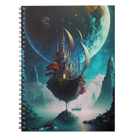 Floating Castle Ship Fantasy Art Notebook Notizblock (Vorderseite)