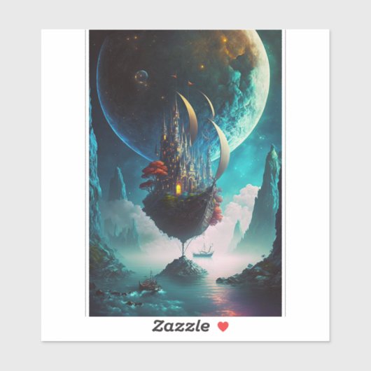 Floating Castle Ship Fantasy Art Sticker (Blatt)