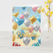 Floating Celebration Balloons –Happy Birthday Card Karte (Gelbe Blume)