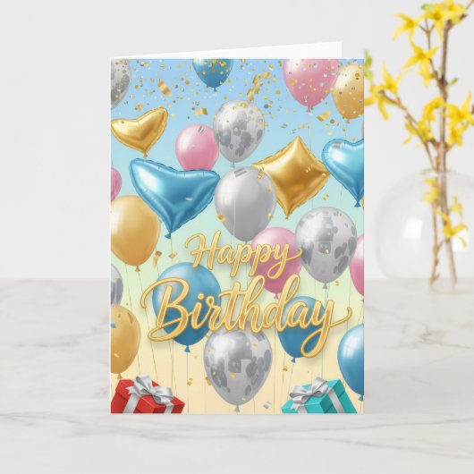 Floating Celebration Balloons –Happy Birthday Card Karte (Gelbe Blume)
