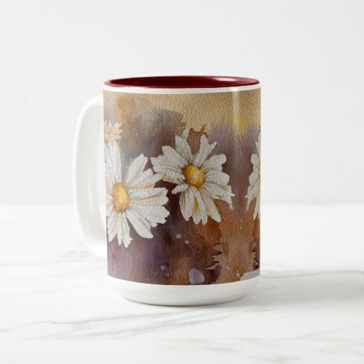 Floating Daisy Watercolor Zweifarbige Tasse (Vorderseite Links)