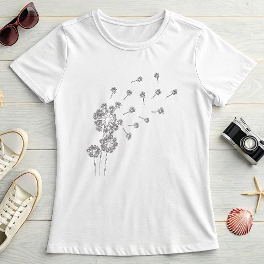 Floating Dandelion Seeds; Cute Minimalist Summer T-Shirt