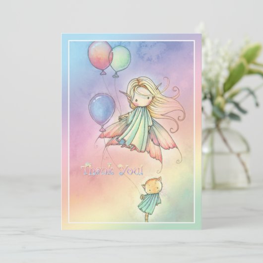 Floating Fairy and Cat Matching Danke Karten (Stehend Vorderseite)