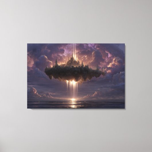 Floating Fantasy Castle Cloud Beams Glow Leinwanddruck (Vorderseite)