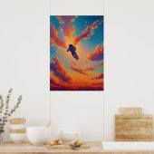 Floating Figure Pointillism Dream Sky Poster (Küche)