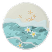 Floating Frangipanis auf Beach Wave Meet Starfish Keramikknauf (Vorderseite)