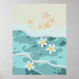 Floating Frangipanis auf Beach Wave Meet Starfish Poster
