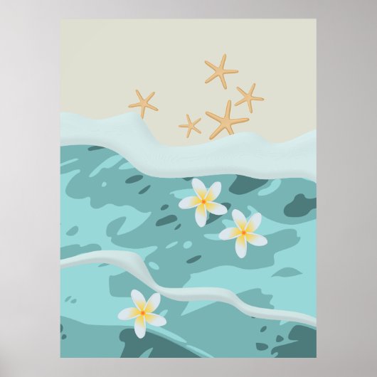 Floating Frangipanis auf Beach Wave Meet Starfish Poster (Vorne)