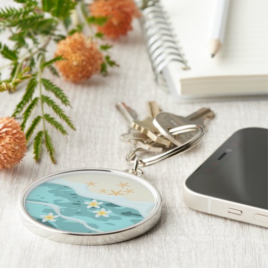 Floating Frangipanis auf Beach Wave Meet Starfish Schlüsselanhänger (Seite)