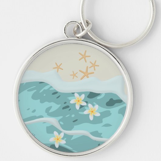 Floating Frangipanis auf Beach Wave Meet Starfish Schlüsselanhänger (Vorne)