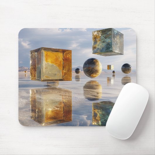 Floating Geometric Marvels Over Water Mousepad (Mit Mouse)