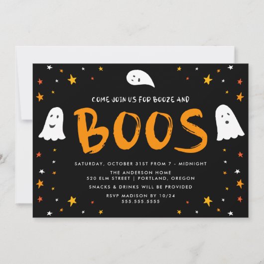 Floating Ghosts Boos und Booze Halloween-Party Einladung (Vorderseite)