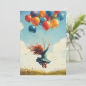 Floating Girl mit Balloons Einladung (Stehend Vorderseite)