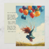 Floating Girl mit Balloons Einladung (Vorne/Hinten)