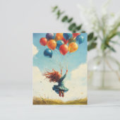 Floating Girl mit Balloons Postkarte (Stehend Vorderseite)