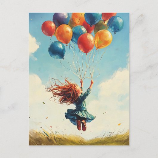 Floating Girl mit Balloons Postkarte (Vorderseite)